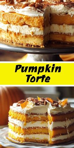 pumpkin torte layered cake on a plate