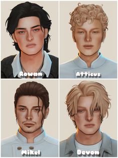 four different avatars with the same hair color and hairstyle for each man's face