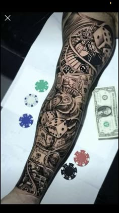 a man's arm with a clock tattoo on it