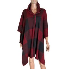 Kimberly C. Poncho One Pocket Red/Black Plaid New Hooded No Arm Holes Osfm Comfy Cozy Snuggly Cuddle Fireplace Fall/Winter Business Casual, Dress Up, Casual Wear. Everyday Wear. Vacation, Fireplace, Holiday, Hugs Me, Winter, Warmth, Soothing, Cuddle. Great For Chilly Offices Comfortable, Easy, Restful, Throw On, Snuggly, Soft, Cozy, Casual, Lounging, Comfort, Snuggle, Cuddle, Athleisure Hooded Red Poncho For Fall, Red Hooded Poncho For Fall, Winter Plaid Poncho, Plaid Winter Poncho, Casual Black Poncho For Cold Weather, Casual Fall Outdoor Cape, Red Winter Cape One Size, Casual Red Long Sleeve Poncho, Oversized Red Poncho For Winter