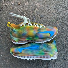 Nike Air Max 97s Multi-Colored Custom Size 7.5 Women / Or A 6 In Kids (Same Size Converted) Shoes Will Be Shipped Out Soon As Purchase Is Made! Nike Check Is Attached Onto The Shoes As Part Of The Customization. Asking 175. Message For Questioning You May Have! Air Max 97s, Shoes Nike Air, 5 Kids, Boys Nike, Custom Sneakers, Nike Air Max 97, Kids Nike, Brooks Sneaker, Big Boys