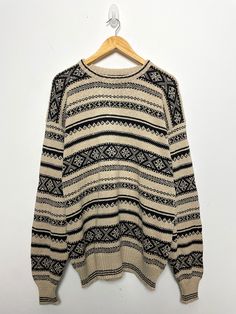 This sweater remains in pre owned condition. Measurements pit to pit: 23 inches Top to bottom: 28 inches Black Vintage Sweater With Fair Isle Pattern, Old Sweater, Beige And Black, Knit Pullover, Crewneck Sweater, Black Knit, Knitted Pullover, Crew Neck Sweater, Sweater Outfits