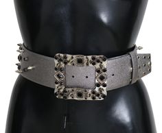 Dolce & Gabbana Silver Leather Crystal Stud Logo Buckle Belt Dolce Gabbana Belt, High Heel Stiefel, Silver Belts, Studded Belt, Metal Belt, Dolce E Gabbana, Leather Silver, Buckle Belt, Dolce & Gabbana