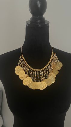 statement lira necklace with matching earrings Elegant Gold Metal Coin Necklace, Gold-tone Metal Coin Necklace, Elegant Gold-tone Coin Jewelry, Elegant Metal Bib Necklace For Festivals, Gold Coin Shaped Metal Jewelry, Gold-tone Metal Jewelry With Coin Pendant, Metal Bib Necklace As Costume Jewelry Gift, Gold-tone Coin Shaped Metal Jewelry, Metal Bib Necklace For Costume Jewelry Gift