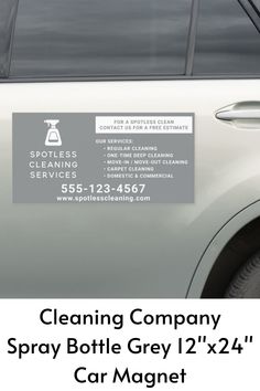 a car that has a cleaning company sticker on it