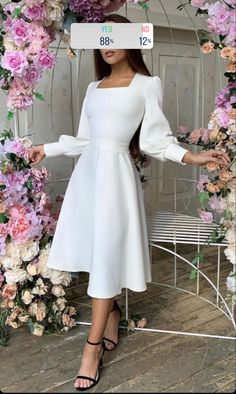 Confirmation Dresses White, Shower Dress For Bride, Simple White Dress, Bride Dress Simple, Cute Dresses For Party, Elegant Outfit Classy, Classy Prom Dresses, Long Sleeve Wedding Dress Lace