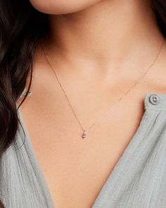 Birthstone Necklace in Amethyst Purple - February k Solid Gold, Women's by gorjana Necklaces Birthstone, Gold Birthstone Necklace, Mini Bracelet, Pave Bracelet, Garnet Red, Minimal Necklace, Diamonds And Pearls, Solid Gold Chains, 14k Gold Necklace