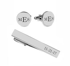 "Silver engraved cuff link tie clip set can be engraved with initials a name or date. It's a great gift idea for the best man and groomsmen which they can use as accessories with their tuxedos. Personalized gifts for the special man in your life help add a sense of sophistication and style. THERE ARE 3 WAYS TO PERSONALIZE YOUR CUFF LINKS PLEASE SEND US THE CHOICE YOU WOULD LIKE TO HAVE AT THE TIME OF THE ORDER #1 John (FIRST NAME) Smith (LAST NAME) Michael (MIDDLE NAME) (LAST NAME INITIAL IN THE Classic Personalized Jewelry For Business, Silver Engraved Cufflinks For Wedding, Classic Personalized Adjustable Cufflinks, Personalized Formal Jewelry For Father's Day, Silver Cufflinks With Engraving Option For Wedding Gift, Personalized Jewelry For Father's Day Formal Occasion, Personalized Business Jewelry For Father's Day, Personalized Adjustable Jewelry For Business, Adjustable Personalized Jewelry For Business