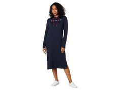 Tommy Hilfiger Logo Hoodie Sweaterdress - Women's Dress : Sky Captain : Tommy Hilfiger Logo Hoodie Sweaterdress is designed to offer comfort and make you feel stylish too! A perfect pick to flaunt effortlessly. Pullover style. Attached hood with drawstring. Long sleeves. Branding on the chest. Ribbed cuffs and straight hemline. Hem vents for comfort walking. Branding near the left hem vent. Intended to fall below knees. 60% cotton, 40% polyester. Machine wash, tumble dry. Imported. Measurements: Tommy Hilfiger Logo, Hooded Dress, Pullover Styling, Fit And Flare, Sweater Dress, Tommy Hilfiger, Dresses For Work, Women's Dress, Dress Outfits