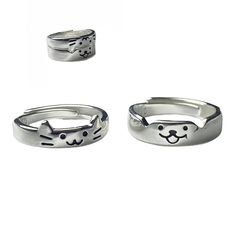 PRICES MAY VARY. Adorable Cat and Dog Design: Interlocking rings symbolize unity. High-Quality Material: 925 sterling silver for durability and shine. Adjustable Size: Open design fits different finger sizes. Elegant Packaging: Comes with a beautiful gift box. Meaningful Gift: Perfect for expressing everlasting love. Matching Couple Rings, featuring adorable cat and dog designs that fit together seamlessly. Hypoallergenic and adjustable sizing for comfort. Crafted with high-quality materials, pe Promise Rings Couples, Bff Jewelry For 2 Rings, Promise Rings For Couples Girlfriends, Promise Rings For Couples Matching Set, Kawaii Rings, Matching Rings For Couples, Manly Gifts, Matching Things, Kawaii Ring