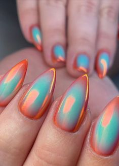 17 Aura Nail Designs for Your Next Manicure | The Everygirl Ideas Uñas, Nagellack Trends, September Nails, Blue Nail, Dipped Nails, Dope Nails, Chrome Nails, Nail Polishes