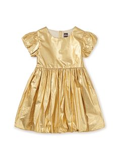 Shimmer and shine in this extra-special metallic balloon skirted dress! Designed with the most festive gatherings in mind--but comfy enough for a full day of dress-up play. Fully lined and made of luxurious 100% cotton poplin makes this so soft to wear. Puff sleeves and a generous circle skirt are icing on this dazzling dress! Below mid-thigh length. Sweaters Outfit, Balloon Skirt, Dazzling Dress, Metallic Balloons, Shimmer And Shine, Romper Outfit, Dress Gold, Buy Buy, Tea Collection