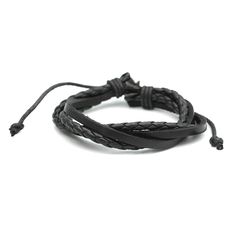 Waxed black cord is braided together in this multi-strand bracelets. One size fits most adjustable cord. Size: 4~4.5mm wide. Adjustable Leather Strap Jewelry With Waxed Cord, Casual Adjustable Braided Bracelet With Black Band, Black Adjustable Braided Bracelet With Sliding Knot, Black Braided Bracelet With Adjustable Length, Trendy Black Braided Bracelets With Sliding Knot, Trendy Black Braided Bracelet With Sliding Knot, Casual Black Bracelet With Adjustable Cord, Casual Black Bracelets With Adjustable Cord, Black Bohemian Bracelet With Waxed Cord