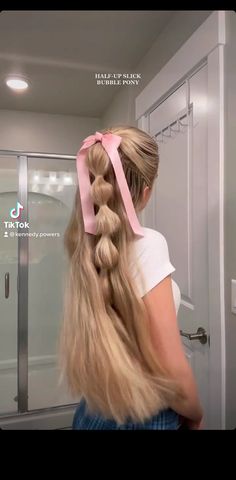 Girly Hairstyles, Bow Hairstyle, Ribbon Hairstyle, Hair Stylies, Long Blonde, Hairdo For Long Hair, Hair Stylist Life, Easy Hairstyles For Long Hair, Long Blonde Hair