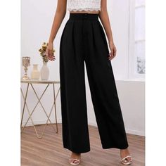 NEW SHEIN Frenchy High Waist Fold Pleated Wide Leg Pants Color Black Size L Description Color: Black Style: Elegant Pattern Type: Plain Type: Wide Leg Closure Type: Zipper Fly Details: Zipper, Button Front Waist Line: High Waist Length: Long Fit Type: Loose Fabric: Non-Stretch Material: Fabric Composition: 100% Polyester New still in plastic packaging. Offers welcome! Semi Formal Mujer, Pleated Wide Leg Pants, Outfit Elegantes, Slacks For Women, High Waist Wide Leg Pants, Black Wide Leg Pants, Wide Leg Dress Pants, Looks Party, Black Slacks