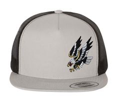 Embroidered American Eagle on a flat bill Hat Casual Embroidered Trucker Hat With Flat Bill, Embroidered Flat Bill Trucker Hat For Streetwear, Casual Embroidered Flat Brim Trucker Hat, Embroidered Trucker Hat With Flat Bill For Streetwear, Embroidered Flat Bill Fitted Hat, Gray Trucker Hat With Embroidered Logo And Flat Bill, Flat Bill Hats, Trucker Cap, American Eagle