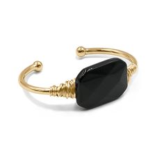 Introducing, the Cadence Collection - Raven Bracelet: Our Cadence Collection features a black obsidian stone on a smooth gold ion-plated stainless steel cuff. The stone add that extra flare to your stack or outfit for the night. We love to stack these with our Kinsley Collection to really bring it all together. We hope you love the Cadence Collection, exclusively from Kinsley Armelle. Details about the Cadence Collection - Raven Bracelet: Raw Black Obsidian Stone Smooth Bangle Cuff Gold Ion-plat Black Cuff Bracelet As Gift, Black Cuff Bracelet Gift, Adjustable Black Cuff Bangle, Black Cuff Jewelry With Bracelet Strap, Black Cuff Bracelet With Strap, Adjustable Black Bangle, Raven Bracelet, Black Obsidian Stone, Black Bangle