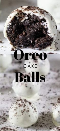 an oreo cake ball with white frosting and chocolate sprinkles