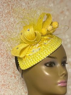 Yellow Beaded Lace Teardrop Fascinator Half Hat, Church Head Covering, Headwear, Tea Parties, Weddings, and other Special Occasions Teardrop Length: 8 inches Width: 6 inches (inches from the widest part) The hat pin may vary and is for decorative purposes only and not to be used to hold hat to the head. The hat is affixed to the head via a hat string. Handmade gifts for women: wife, mother, sister, daughter or girlfriend. SHIPPING All items for free shipping will be shipped via USPS FIRST CLASS MAIL. Adjustable Beaded Headband For Wedding, Elegant Yellow Headband Fascinator, Elegant Yellow Headband For Party, Elegant Yellow Party Headband, Adjustable Beaded Headpiece For Wedding, Adjustable Beaded Wedding Headpieces, Yellow Headband For Summer Wedding, Beaded Fitted Headpieces For Party, Wedding Headband With Bead Caps