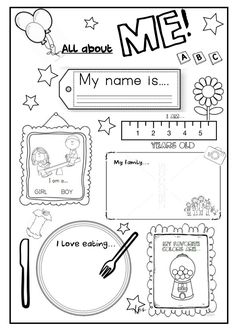 a coloring page with the words me and pictures on it, including an image of a ruler