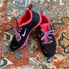 Black Nike Free Sneakers With Hot Pink And Purple Details! Excellent Condition, Barely Used And Certainly Never Used For Exercise Lol (For Real Though) Pink Low-top Sneakers For Gym, Purple Low-top Sneakers For Workout, Pink Low-top Running Shoes For Workout, Casual Pink Sneakers For Gym, Casual Pink Sneakers For The Gym, Pink Lace-up Sneakers For Gym, Pink Lace-up Gym Sneakers, Pink Air Max Sneakers For Gym, Pink Air Max Cushioned Sneakers For Gym