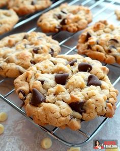 chocolate chip cookies cooling on a wire rack