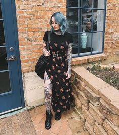 Dress With Combat Boots, Grunge Dresses, Trendy Baby, Fashion Black