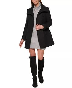 Calvin Klein - Women's Asymmetric Zipper Coat Wing Collar, Elegant Coats, Great Coat, Calvin Klein Woman, Coat Design, Black Coat, Front Zipper, Classic Black, Calvin Klein