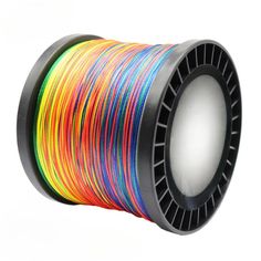 a spool of multicolored wire on a white background