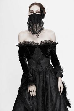 Women's Lace Veil Face Mask With Filter / Elegant Ladies Black Mack With Detachable Flower & Feather - HARD’N’HEAVY Give Grace, Lace Veil, Gothic Vintage, Lace Veils, Elegant Ladies, Gothic Style