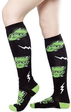 Sourpuss Frankenstein 17"" Knee High Socks Gothic Punk Metal Psychobilly Monster Sock Monster, Sourpuss Clothing, Punk Accessories, Leggings And Socks, Gothic Accessories, Psychobilly, Emo Outfits, Punk Outfits, Girls Socks