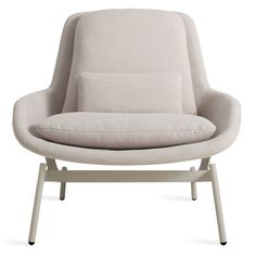 an upholstered chair with a cushion on the back and legs, viewed from the front