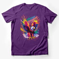 Colorful Eagle Graphic Tee, Unisex T-Shirt, Vibrant Animal Design, Casual Wear, Artistic Bird Illustration, Festival Fashion Top Male T-Shirt Custom graphic T-Shirt.Customize your color Artistic Multicolor T-shirt With Sublimation Print, Artistic Multicolor Crew Neck T-shirt, Purple Graphic Design T-shirt For Summer, Summer Purple Graphic Design T-shirt, Purple Short Sleeve T-shirt For Fans, Purple Crew Neck T-shirt With Front Print, Purple Graphic Print T-shirt Crew Neck, Purple Graphic Tee With Graphic Print, Graphic Purple T-shirt With Graphic Print