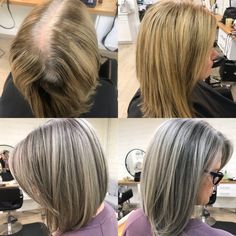 Grey To Brown Hair, Hair Colour Grey, Grey Transition, Hair Color Gray, Blonde Hair Colour, Cream Hair Color, Grey Blending, Hair Blending, Grey Hair Looks