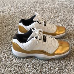 Authentic Air Jordan 11 Retro Low Bg Closing Ceremony. Worn Twice. With Box. Gold Jordan Shoes For Sports, Gold Jordan Shoes With Round Toe For Sports, Gold Sneakers With Boost Midsole And Round Toe, Sporty Gold Lace-up Basketball Shoes, Gold Sporty Lace-up Basketball Shoes, Gold Lace-up Sporty Basketball Shoes, Gold Lace-up Basketball Shoes, Gold Low-top Jordan Shoes For Sports, Sporty Gold Basketball Shoes With Round Toe