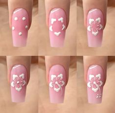 Hibiscus Flower Nails Step By Step, How To Hibiscus Nail Art, How To Make A Hibiscus Flower On Nails, Easy Hibiscus Nail Art, How To Do Hawaiian Flowers On Nails, Hawaiian Flower Nails Tutorial, Easy Nail Sets For Beginners, How To Draw A Hibiscus Flower On Nails, Hibiscus Flower Nail Art Tutorial