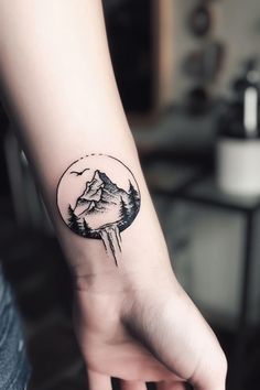 30 Small Mountain Tattoo Designs to Inspire Your Next Ink – Refined Aesthetique Small Mountain Tattoo, Circular Tattoo, Small Matching Tattoos, Flame Tattoos, Sibling Tattoos, Tat Ideas, Matching Tattoos