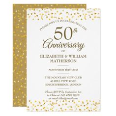 50th anniversary party card with gold confetti