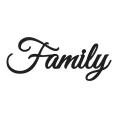 the word family written in cursive black ink on a white background with an ornate font