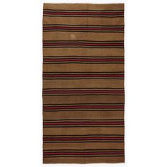 a brown and black striped rug on a white background