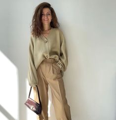 Yarn Thickness: Fine yarnSleeve Style: Batwing SleevePattern: Loose-fittingMaterial Composition: Cotton PolyesterDecoration: ButtonCollar: V-Neck Beige Cardigan, Oversized Cardigan, Bat Wings, Duster Coat, Khaki Pants, Composition, Yarn, V Neck, Pants