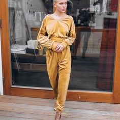 Autumn Women Fashion V Neck Long-sleeve Crop Top Solid Color Jogger Pants Two-piece Set Europe Street, Crop Top And Pants Set, Velvet Tracksuit, Autumn Dress