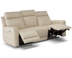 the reclining sofa has two seats and one arm rests on it's back