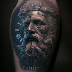 an old man with a clock tattoo on his arm