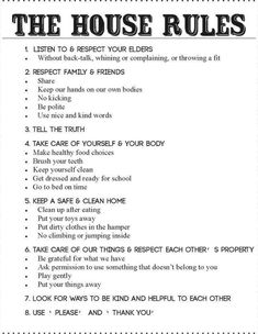 the house rules are shown in black and white