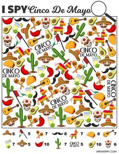 a poster with mexican symbols on it and the words spy enca de mayos