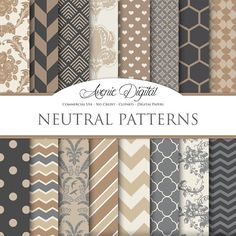 a collection of neutral patterns with gold and grey accents