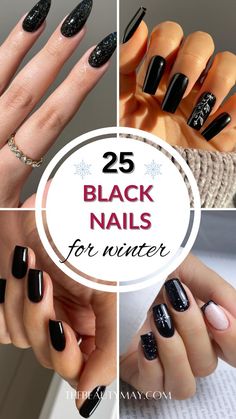 For those drawn to chic, dark aesthetics, black nails are the perfect winter accessory, bringing sophistication to every look this season. Whether you’re dressing up for a holiday event or keeping it cozy by the fire, black nail designs can capture both the magic and mystery of winter nights. From matte black textures that pair perfectly with cozy sweaters to shimmering metallic accents ideal for Christmas nails, there’s a wide array of styles to try. Here’s 25 black nails ideas for your go-to winter nails, elevating your holiday style with touches of sparkle, texture, and seasonal flair. Holiday Nails Black And Silver, Black Tip Christmas Nails, Black Sparkly Christmas Nails, Black Short Christmas Nails, Black With Silver Stars Nails, Short Black Silver Nails, Popular Acrylic Nails 2024, Black Sparkly Nails Almond, Non Christmas Nails