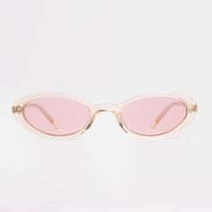 Vintage, micro, oval sunglasses featuring clear acetate with light pink lenses. Lens Category 3 UV400 100% UV Protection Acetate Frame Lens Height: 2.8cm, Lens Width: 4.8cm, Sunglass Length: 14.9cm Last item. Pink Glasses Frames, Pink Lenses, Oval Glasses, Beautiful Branding, Four Eyes, Protection Crystals, Clear Frames, Oval Sunglasses, Pink Glass