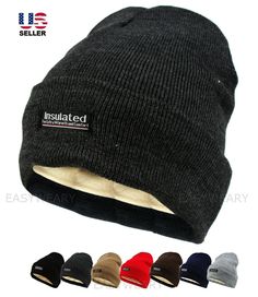 Mens Womens Winter Thermal Fleece Lined Insulated Knit Beanie Hat Cuff Cap Snow Ski Product Description: - 100% Acrylic - One Size (Stretch to Fit) Casual Windproof Beanie For Winter, Solid Winter Beanie Cap, Thick Winter Hats For Cold Weather, Casual Hats For Winter Sports, Casual Windproof Winter Hat, Classic Hats For Cold Weather In Winter, Winter Beanie With Fleece Lining, Brimmed Beanie For Outdoor Winter Use, Classic Winter Beanie With Ribbed Cuffs